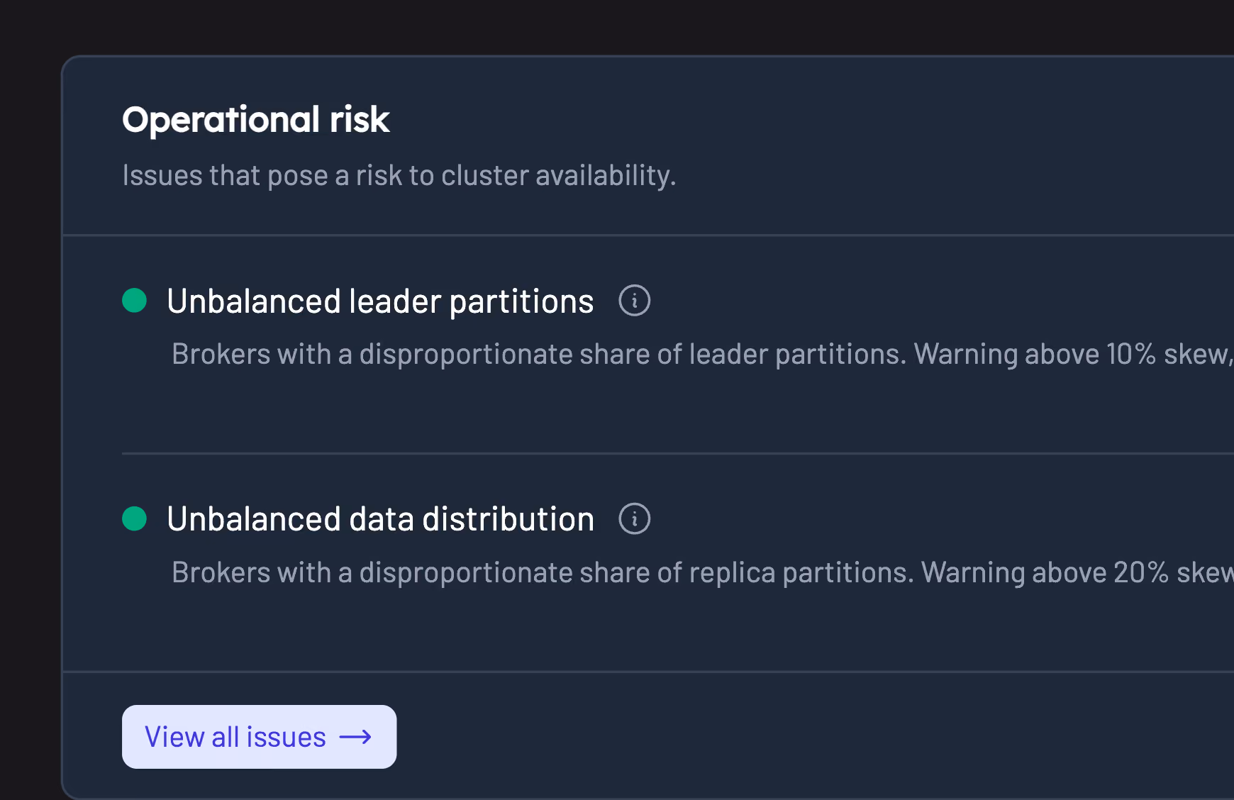 Kpow Signals view showing broker and topic risk checks