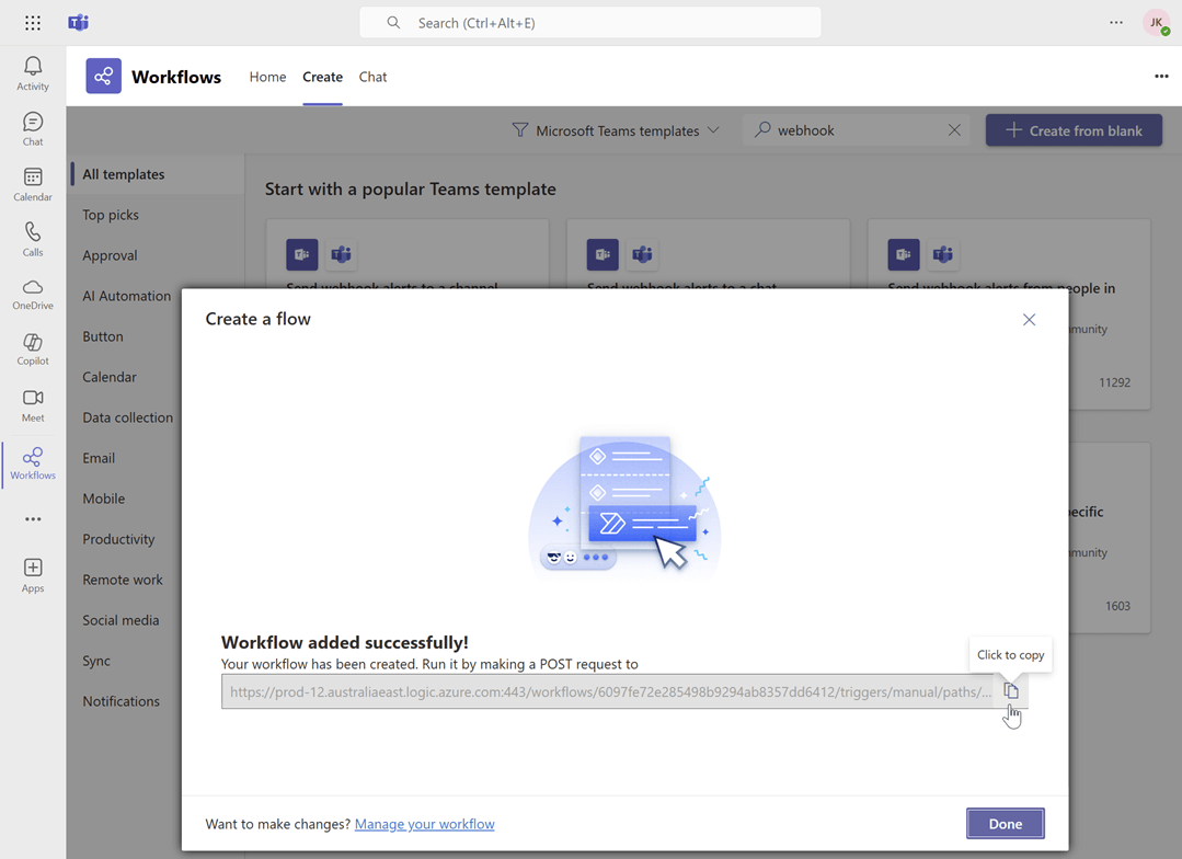 Copy Webhook URL