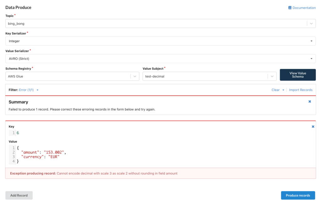 Kpow for Apache Kafka Data Produce UI